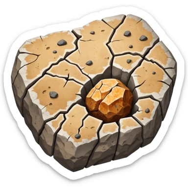 3D render of Coprolite, embedded in a chunk of rough sedimentary rock, cracked stone texture, ancient fossil aesthetic, petrified brown and grey speckled stone texture, matte dry finish, Apple emoji style, isolated on white background --v 6.0. sticker