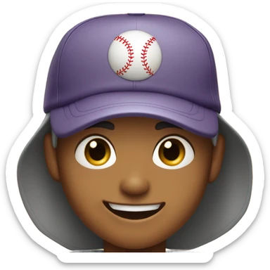 happy boy in baseball cap with two different colored eyes sticker