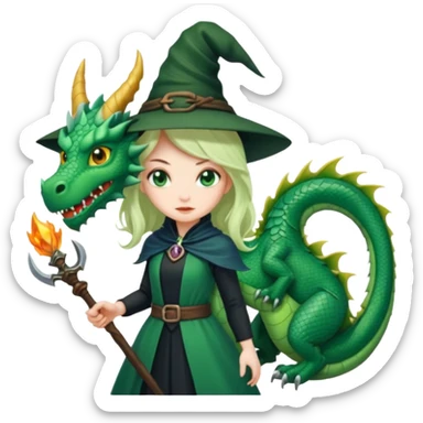 Witch girl slaying a dragon sticker