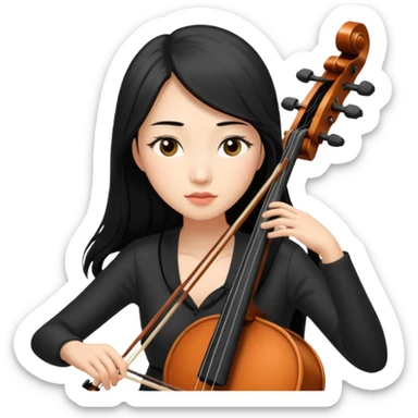 asian woman with black long hair and long eyelashes playing cello sticker