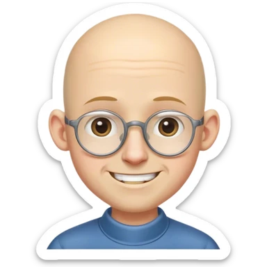 Kinda bald with a little bit of a little hair a little bit smiling nerd without glasses skinny ugly (Mr (not) incredible head?) with sideways ears with kinda fat neck and throat with tiny eyes and big chin, BIGGEST AHH FOREHEAD, and he’s probably a mechanic sticker