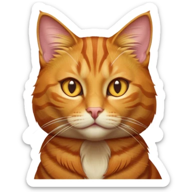 Cinematic Noble Ginger Tabby Cat Portrait Emoji, Poised and regal, with sleek orange-brown fur featuring bold tabby stripes and a distinct M-shaped marking on the forehead, bright amber eyes, Simplified yet sharp and sophisticated features, highly detailed, glowing with a soft, dignified glow, high shine, intelligent and graceful, stylized with an air of elegance, focused and attentive, soft glowing outline, capturing the essence of a watchful and refined feline, so majestic it feels as though it could glide across the screen with effortless confidence! sticker