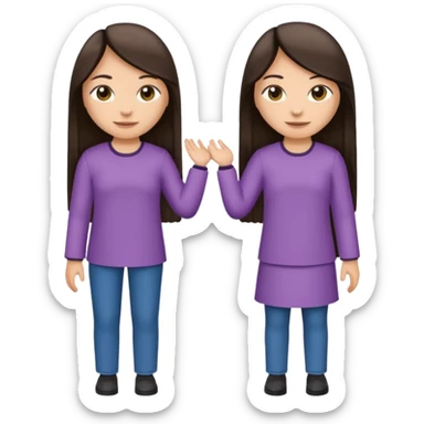 generate me emojis of sisters, one should look older, the other younger. the older one has dark brown hair, long, straight, the younger one is slightly lighter, also straight, long. clothes are any in principle, the main thing is that they more or less look like each other sticker