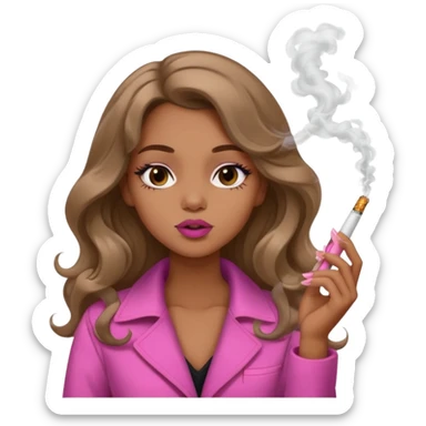 Curvy, light brown long hair, nsfw pretty black girl pink lipgloss smoking sticker