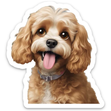A cavoodle ( dog kings Charles cavalier cross poodle) being happy sticker