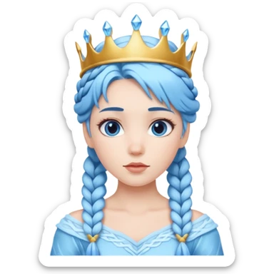 braided hair ice princess with ice crown, blue hair sticker