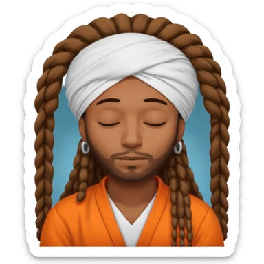 Brownskin man with long dreadlocks add a white turban on his head orange shirt sleeping with zzz above his head sticker