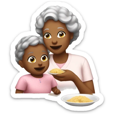 grandmother feeding toddler grand daughter  sticker