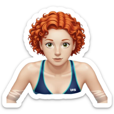 22-year-old white female athlete swimmer with curly red hair about to enter a pool sticker