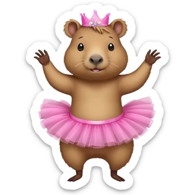 A capybara wearing a pink tutu and dancing sticker