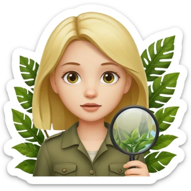 a girl with jungle and magnifying glass sticker