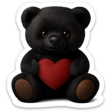 Change the teddy bear's fur to a realistic black color, keep soft lighting, and maintain a transparent background. The style should remain consistent with the original image's soft and realistic look. sticker