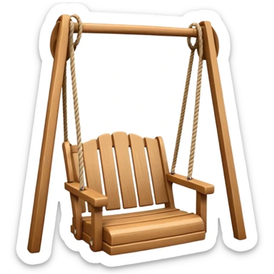 iOS-style 3D emoji: a wooden swing hanging from two ropes, suspended in mid-air, with soft shadows and glossy highlights sticker