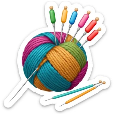 ball of wool with knitting needles sticker