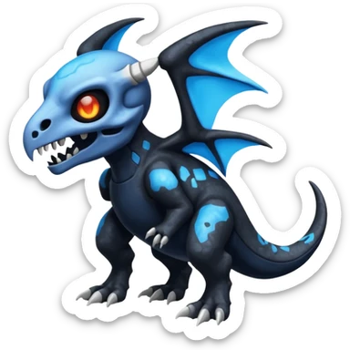 Shiny Dark Black And Blue Duskull-Cubone-Salandit-Fakémon-hybrid-creature (full body)  sticker