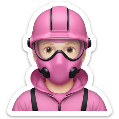 man in pink protection clothes with full-faced pink mask covered whole face sticker
