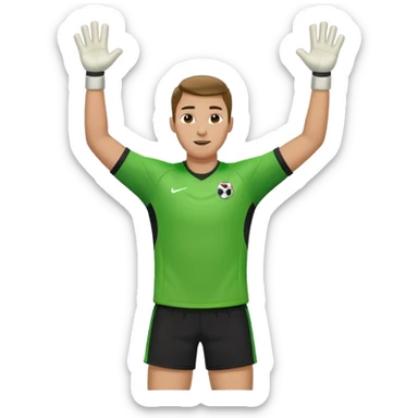 soccer goalkeeper green shirt, shorts football boots arms up sticker