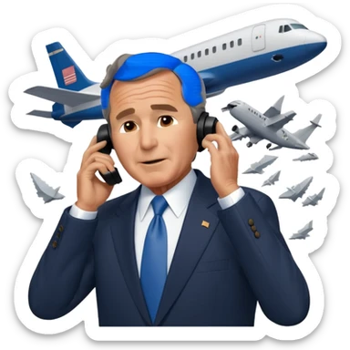  emoji of the world trade center with a plane crashed into it and george bush on a phone in front of them sticker