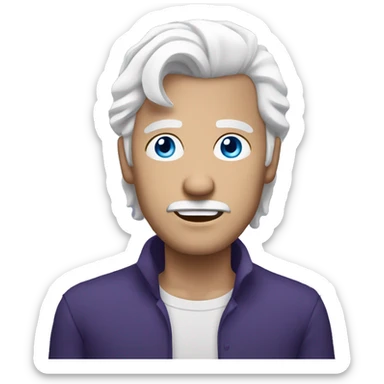 guy with white hair and blue eyes. hair is scrambled and background is darkish purple sticker