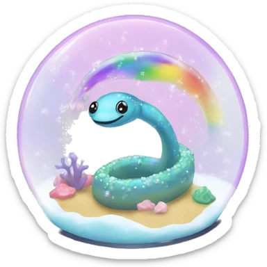 Kawaii rainbow pastel bedazzled eel in an under the sea snow globe  sticker