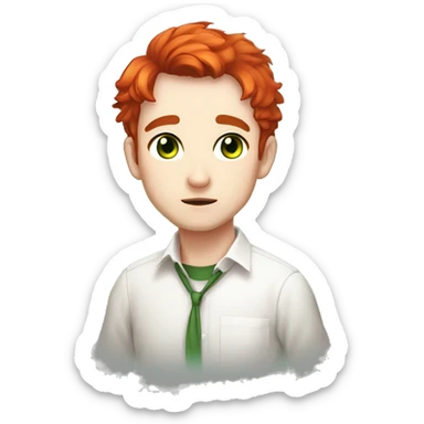 masterpiece, anime style, chibi, illustrated logo, medium short shot, emote for twitch of a 30 year old man, oval face, red hair, green eyes, white skin, white shirt, short hair
 sticker