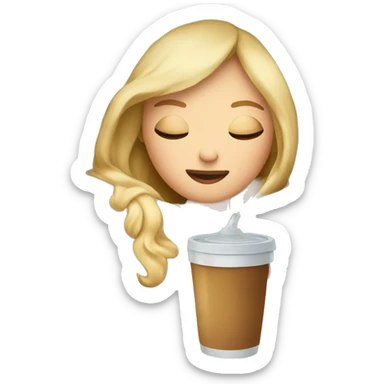 Blonde girl inside a blanket sipping ice coffee eyes closed sticker