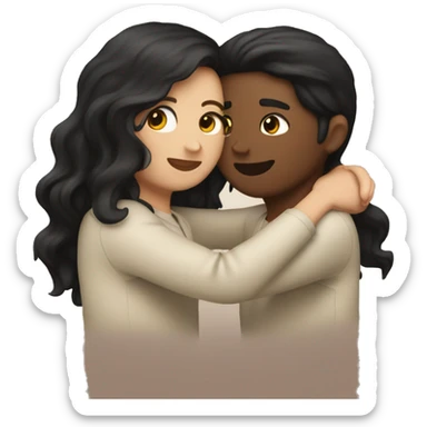 Two white best friends hugging one with wavy black hair and the other with straight brown hair sticker