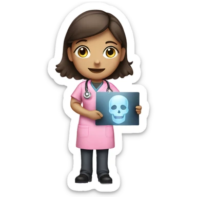 Brunette girl in pink scrubs holding an arm X-ray  sticker
