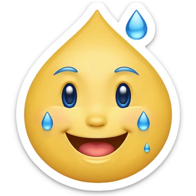 Emoji, yellow round laughing face, blue tears of joy on it. 2 big blue tear drops on each of the 2 cheeks sticker