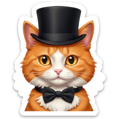 fluffy elegant orange cat with top hat black sticker