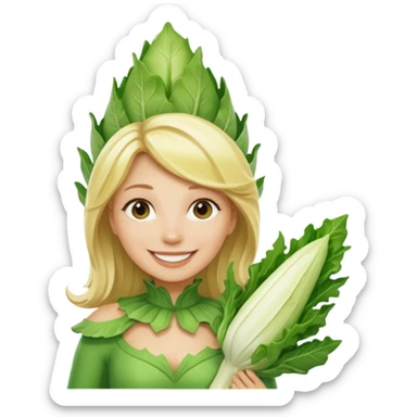 Femme blonde 👩🏼 déguisée en costume d’endive géante  sticker
