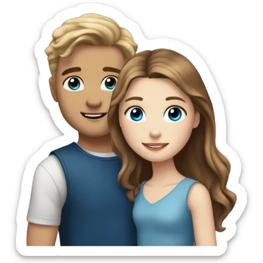 Realistic white girl with long brown hair and white boy with brown hair and blue eyes hugging  sticker