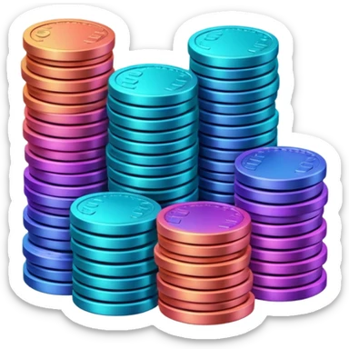 Many Coins pack stack
in gradient of turquoise, blue, pink, purple, and coral
 sticker