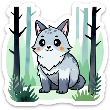 watercolor furry creature in a misty forest sticker