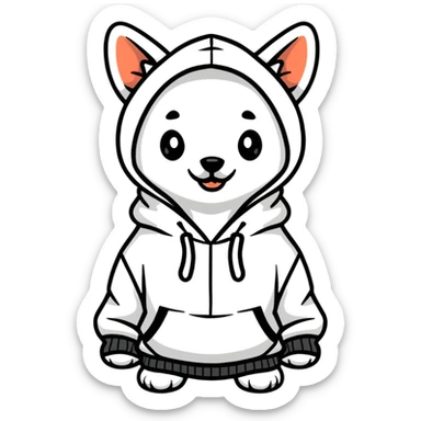 Small white dog wearing a hoodie  sticker