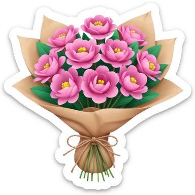 Pink Flower bouquet wrapped in kraft paper sticker