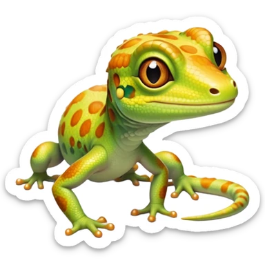 cinematic-cute-realistic gecko-portrait-emoji,-head-tilted-playfully-and-inquisitively,-featuring-a-small,-charming-body-with-smooth,-vividly-patterned-scales,-bright,-sparkling-eyes-and-delicate,-sticky-toe-pads,-simplified-yet-irresistibly-adorable sticker