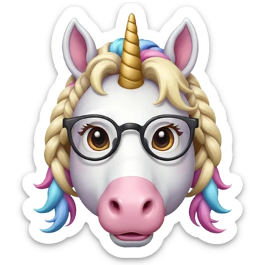 braided unicorn wiith big visible braids looking into the camera spectacled sticker
