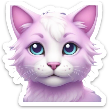 Kawaii colorful bright light pastel lilac-pink-white-gradient fantasy ethereal anthro feline fursona animal creature sticker