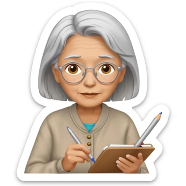 An elderly woman sketching. art board sticker