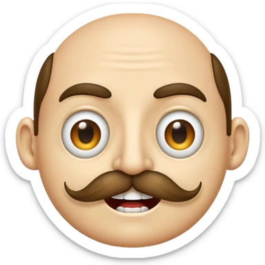 A regular emoji face with Half lidded eyes, large nostrils a moustache and sharp teeth sticker