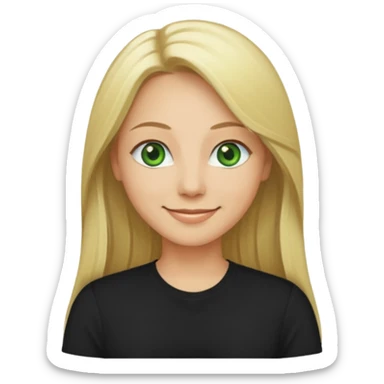 40 yr old long blonde straight hair green eyes black shirt smiling sticker