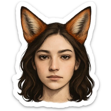 face with orange fox ears, digital illustration sticker
