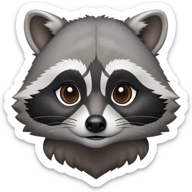 Cinematic-Noble-Raccoon-Portrait-Emoji – Poised and confident, with a sturdy build and a beautifully textured fur of silver-grey accented by dark black facial markings, deep-set, intelligent brown eyes, simplified yet sharp and sophisticated zoom out to show shoulders sticker