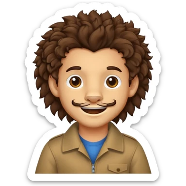 Make a cute boy lion with curly dark brown hair with a disconnected goatee and medium skin sticker