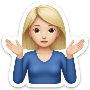 Girl with two hands in front out palms facing upwards and hands in front of her LOWER and her left hand slightly lower than her right hand sticker