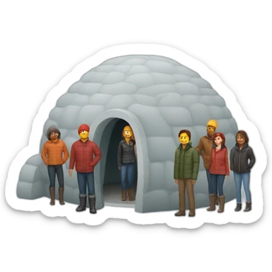 people standing outside of igloo sticker