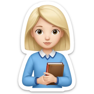 cute girl, glass, smart, Sky-blue colored clothing,
holding a book in one arm and a pen in the other hand.Holding a pen in the right hand as if teaching. sticker