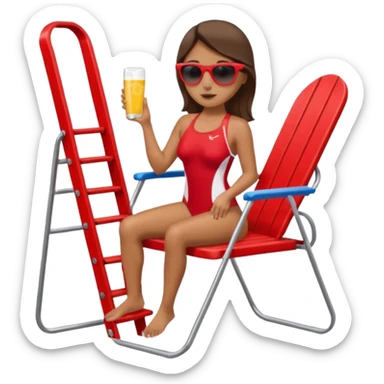 Female lifeguard – red swimsuit, sunglasses, sitting on tall lifeguard chair. sticker