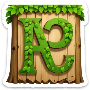 letter W on the side wall of a treehouse in a tree, top leaves visible sticker